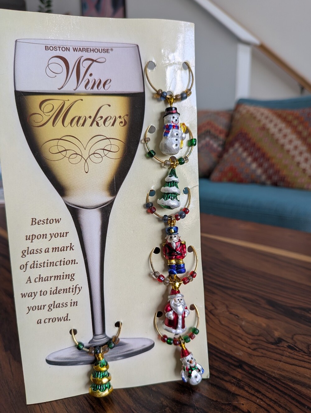 Boston Warehouse Holiday Christmas Wine Glass Charms Markers Set of 5